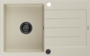 Mexen Bruno žulový drez 1-komorový s odkvapkávačom 795 x 495 mm, béžový, čierny sifón - 6513791010-69-B
