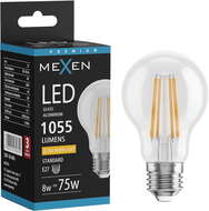 Mexen Vintis LED žiarovka s vláknom E27, A60, 8W, Teplá - 2200K, 1055 lm, číra - L150-E27-0822-00