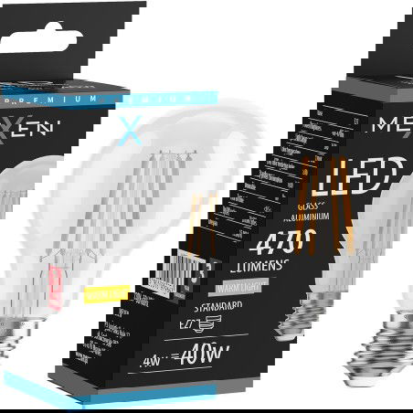 Mexen Vintis LED žiarovka filament E27, A60, 4W, Teplá - 2700K, 470 lm, číra - L150-E27-0427-00