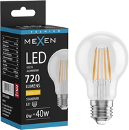 Mexen Vintis Filamentová LED žiarovka E27, A60, 6W, Teplá - 2700K, 720 lm, číra - L150-E27-0627-00