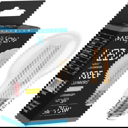 Mexen Vintis Filamentová LED žiarovka E27, A60, 8W, Teplá - 2700K, 1055 lm, číra - L150-E27-0827-00
