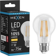 Mexen Vintis Filamentová LED žiarovka E27, A60, 8W, Teplá - 2700K, 1055 lm, číra - L150-E27-0827-00