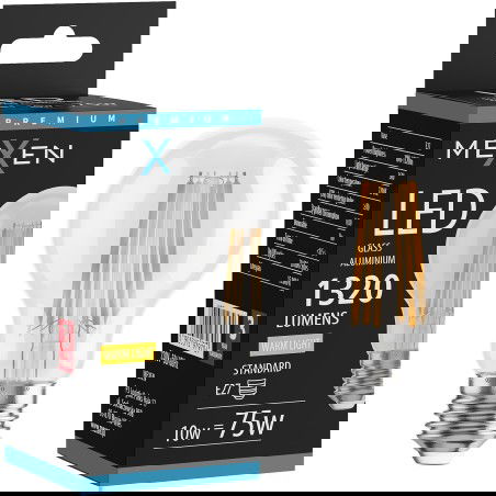 Mexen Vintis LED žiarovka s vláknom E27, A60, 10W, Teplá - 2700K, 1320 lm, číra - L150-E27-1027-00