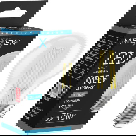 Mexen Vintis LED žiarovka filament E27, A60, 8W, Studená - 6500K, 1055 lm, číra - L150-E27-0865-00