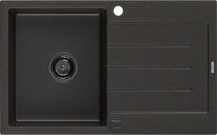 Mexen Bruno žulový drez 1-komorový s odkvapkávačom 795 x 495 mm, čierna/zlatý metalik, čierny sifón - 6513791010-75-B