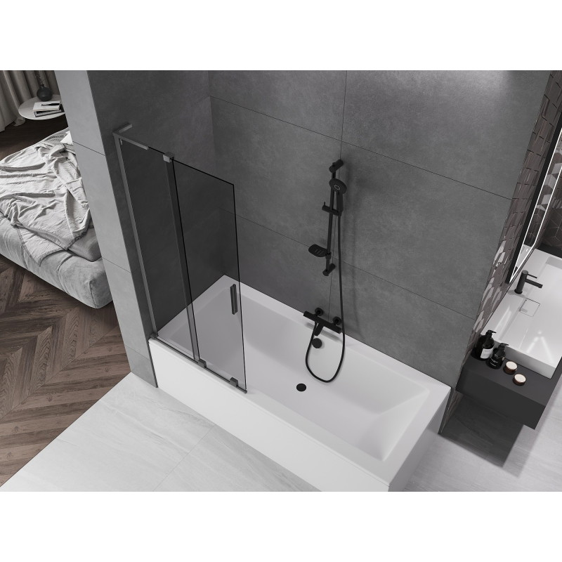 Mexen Velar L 2-krídlový sklápací vaňový záves 80 x 150 cm, grafit, brúsená gun gray - 896-080-003-41-66