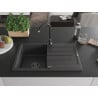 Mexen Bruno granitový drez 1-komorový s odkvapkávačom 795 x 495 mm, čierny s bodkami, čierny sifón - 6513791010-76-B