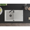 Mexen Cesar granitový drez s 1 komorou a odkvapkávacou plochou 775 x 470 mm, biely, čierny sifón - 6514771010-20-B