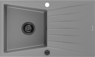 Mexen Cesar granitový kuchynský drez 1-komorový s odkvapkávačom 775 x 470 mm, sivý, čierny sifón - 6514771010-71-B