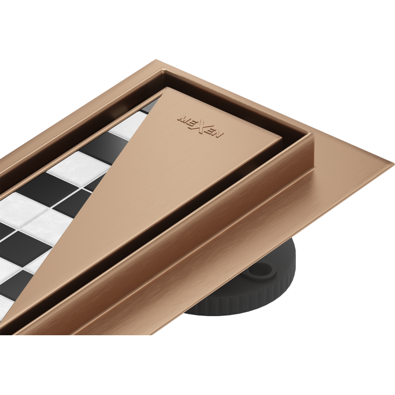 Mexen Flat 360° M13 rotačný lineárny odtok 2v1 80 cm, brúsená meď - 1C10080-40