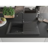 Mexen Cesar granitový drez 1-komorový s odkvapkávačom 775 x 470 mm, čierny bodkovaný, čierny sifón - 6514771010-76-B