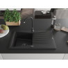 Mexen Cesar granitový kuchynský drez 1-komorový s odkvapkávačom 775 x 470 mm, čierny, čierny sifón - 6514771010-77-B