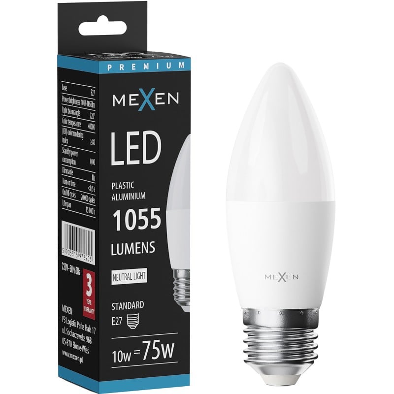 Mexen Nova LED žiarovka E27, C37, 10W, Neutrálna - 4000K, 1055 lm - L102-E27-1040-01