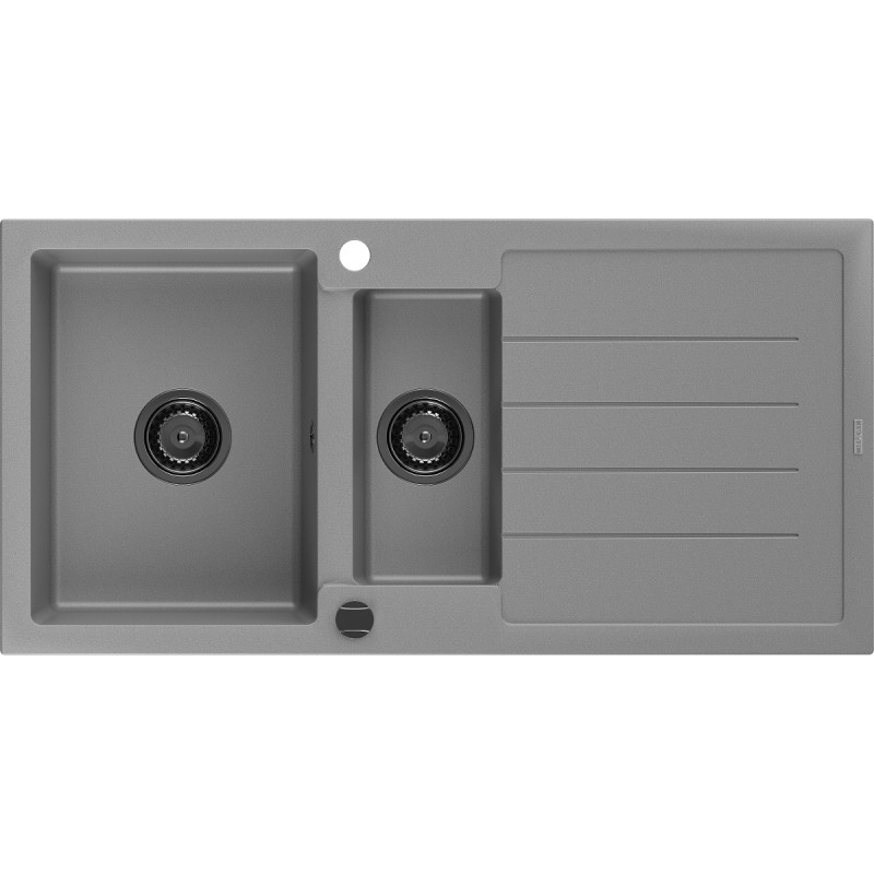 Mexen Andres granitový drez s 1,5 komorou a odkvapkávačom 1000 x 500 mm, sivý, čierny sifón - 6515101510-71-B