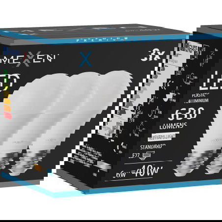 Mexen Nova 3x LED žiarovka E27, A60, 6W, Neutrálna - 4000K, 630 lm - L100-E27-0640-01x03