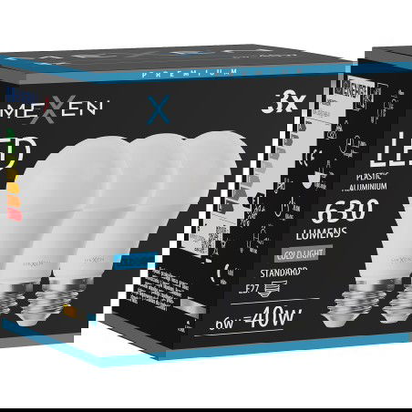 Mexen Nova 3x LED žiarovka E27, A60, 6W, Studená - 6500K, 630 lm - L100-E27-0665-01x03