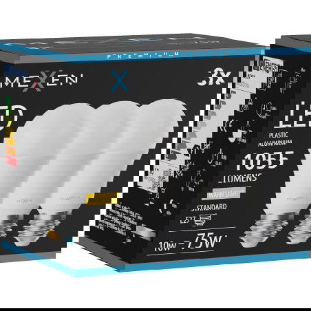 Mexen Nova 3x LED žiarovka E27, A60, 10W, Teplá - 3000K, 1055 lm - L100-E27-1030-01x03