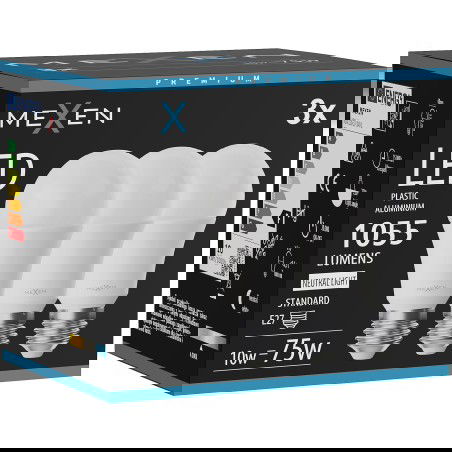 Mexen Nova 3x LED žiarovka E27, A60, 10W, Neutrálna - 4000K, 1055 lm - L100-E27-1040-01x03