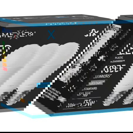 Mexen Nova 3x LED žiarovka E27, A60, 10W, Studená - 6500K, 1055 lm - L100-E27-1065-01x03