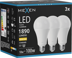 Mexen Nova 3x LED žiarovka E27, A70, 18W, Teplá - 3000K, 1890 lm - L100-E27-1830-01x03