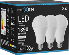 Mexen Nova 3x LED žiarovka E27, A70, 18W, Neutrálna - 4000K, 1890 lm - L100-E27-1840-01x03