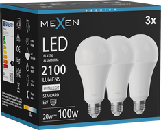 Mexen Nova 3x LED žiarovka E27, A70, 20W, Neutrálna - 4000K, 2100 lm - L100-E27-2040-01x03