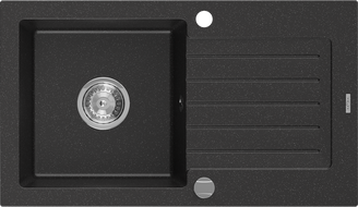 Mexen Pablo granitový drez 1-komorový s odkvapkávačom 752 x 436 mm, čierny/strieborný metalik, chrómovaný sifón