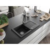 Mexen Pablo granitový drez s 1 komorou a odkvapkávacou plochou 752 x 436 mm, čierny, sifón chrómovaný - 6510751010-77
