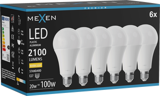 Mexen Nova 6x LED žiarovka E27, A70, 20W, Teplá - 3000K, 2100 lm - L100-E27-2030-01x06