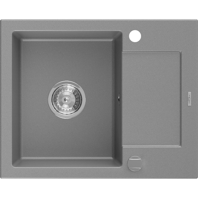 Mexen Enzo žulový kuchynský drez s 1 komorou a odkvapkávačom 576 x 465 mm, sivý, sifón chróm - 6506571005-71