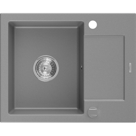 Mexen Enzo žulový kuchynský drez s 1 komorou a odkvapkávačom 576 x 465 mm, sivý, sifón chróm - 6506571005-71