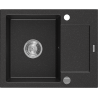Mexen Enzo granitový drez s 1 komorou a odkvapkávačom 576 x 465 mm, čierny/strieborný metalický, chrómový sifón