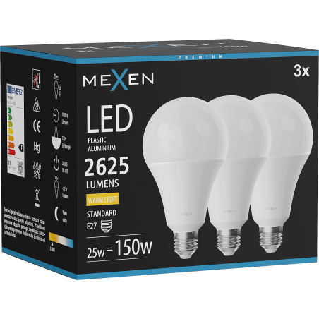 Mexen Nova 3x LED žiarovka E27, A95, 25W, Teplá - 3000K, 2625 lm - L100-E27-2530-01x03