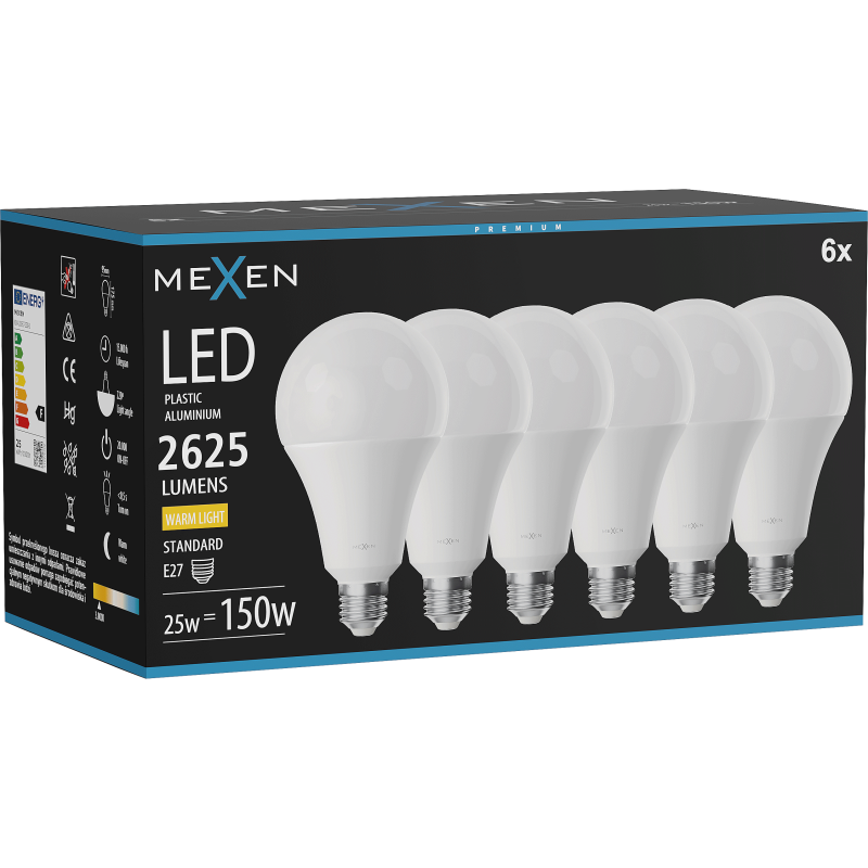 Mexen Nova 6x LED žiarovka E27, A95, 25W, Teplá - 3000K, 2625 lm - L100-E27-2530-01x06