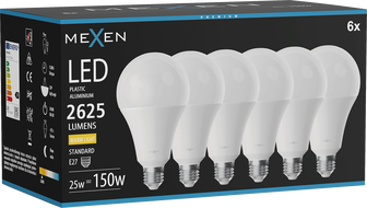 Mexen Nova 6x LED žiarovka E27, A95, 25W, Teplá - 3000K, 2625 lm - L100-E27-2530-01x06