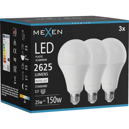 Mexen Nova 3x LED žiarovka E27, A95, 25W, Neutrálna - 4000K, 2625 lm - L100-E27-2540-01x03