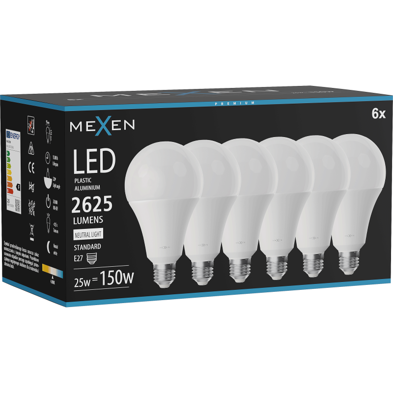Mexen Nova 6x LED žiarovka E27, A95, 25W, Neutrálna - 4000K, 2625 lm - L100-E27-2540-01x06