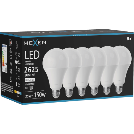 Mexen Nova 6x LED žiarovka E27, A95, 25W, Neutrálna - 4000K, 2625 lm - L100-E27-2540-01x06