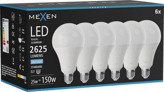 Mexen Nova 6x LED žiarovka E27, A95, 25W, Studená - 6500K, 2625 lm - L100-E27-2565-01x06