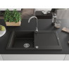 Mexen Leo granitový drez 1-komorový s odkvapkávacou plochou 900 x 500 mm, čierny/zlatý metalik, sifón chróm