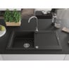 Mexen Leo žulový kuchynský drez 1-komorový s odkvapkávačom 900 x 500 mm, čierny/zlatý metalický, chróm sifón - 6501901010-75