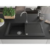 Mexen Leo granitový drez s odkvapkávačom, 1-komorový, 900 x 500 mm, čierny, chrómový sifón - 6501901010-77