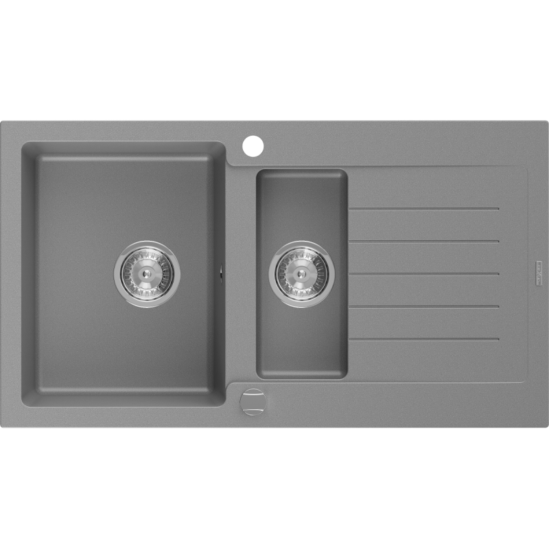 Mexen Matias žulový drez 1,5-komorový s odkvapkávačom 900 x 505 mm, sivý, sifón chróm - 6502901505-71