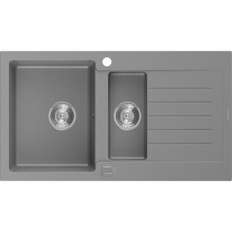 Mexen Matias žulový drez 1,5-komorový s odkvapkávačom 900 x 505 mm, sivý, sifón chróm - 6502901505-71