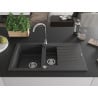 Mexen Matias granitový drez 1,5-komorový s odkvapkávačom 900 x 505 mm, čierny škvrnitý, sifón chróm - 6502901505-76
