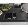 Mexen Matias granitový drez 1,5-komorový s odkvapkávačom 900 x 505 mm, čierny, sifón chróm - 6502901505-77