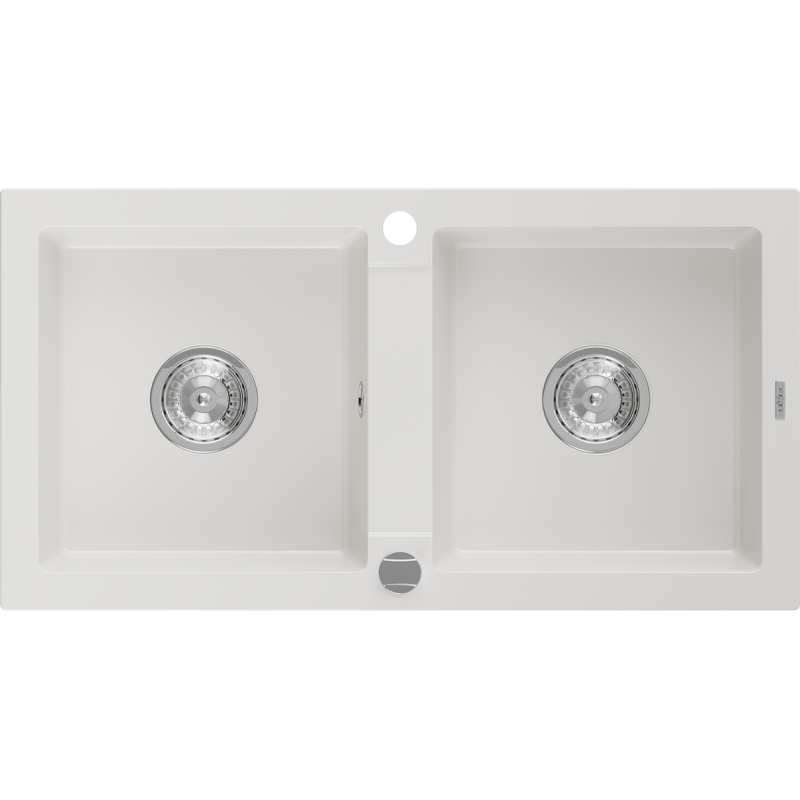 Mexen Mario granitový drez s 2 komorami 820 x 436 mm, biely, sifón chróm - 6504822000-20