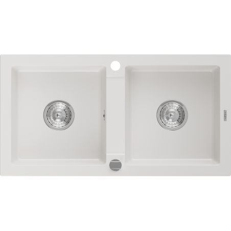 Mexen Mario granitový drez s 2 komorami 820 x 436 mm, biely, sifón chróm - 6504822000-20