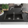 Mexen Mario granitový drez 2-komorový 820 x 436 mm, čierny/zlatý metalický, sifón chróm - 6504822000-75