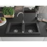 Mexen Mario granitový drez 2-komorový 820 x 436 mm, čierny škvrnitý, sifón chróm - 6504822000-76
